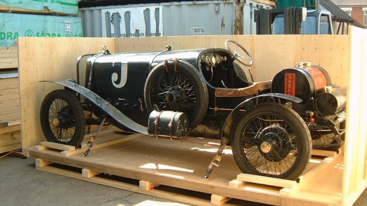 Classic car shipping crate preparation for protected international vehicle transport